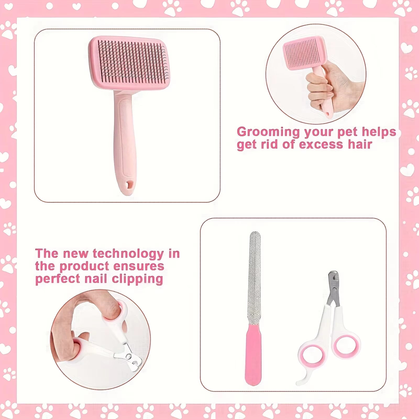 8Pcs,Dog Brush Grooming Set, Pet Cleaning Set, Pet Nail Clippers & Files, Pet Shampoo Brushes, Hair Removal Brushes Toothbrush