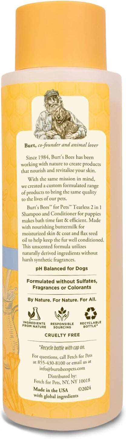 Tearless Puppy Shampoo - Naturally Derived Puppy Wash with Buttermilk & Linseed Oil - Safe Natural Dog Shampoo and Conditioner - Gentle Dog Shampoo for All Dogs - 16 Oz