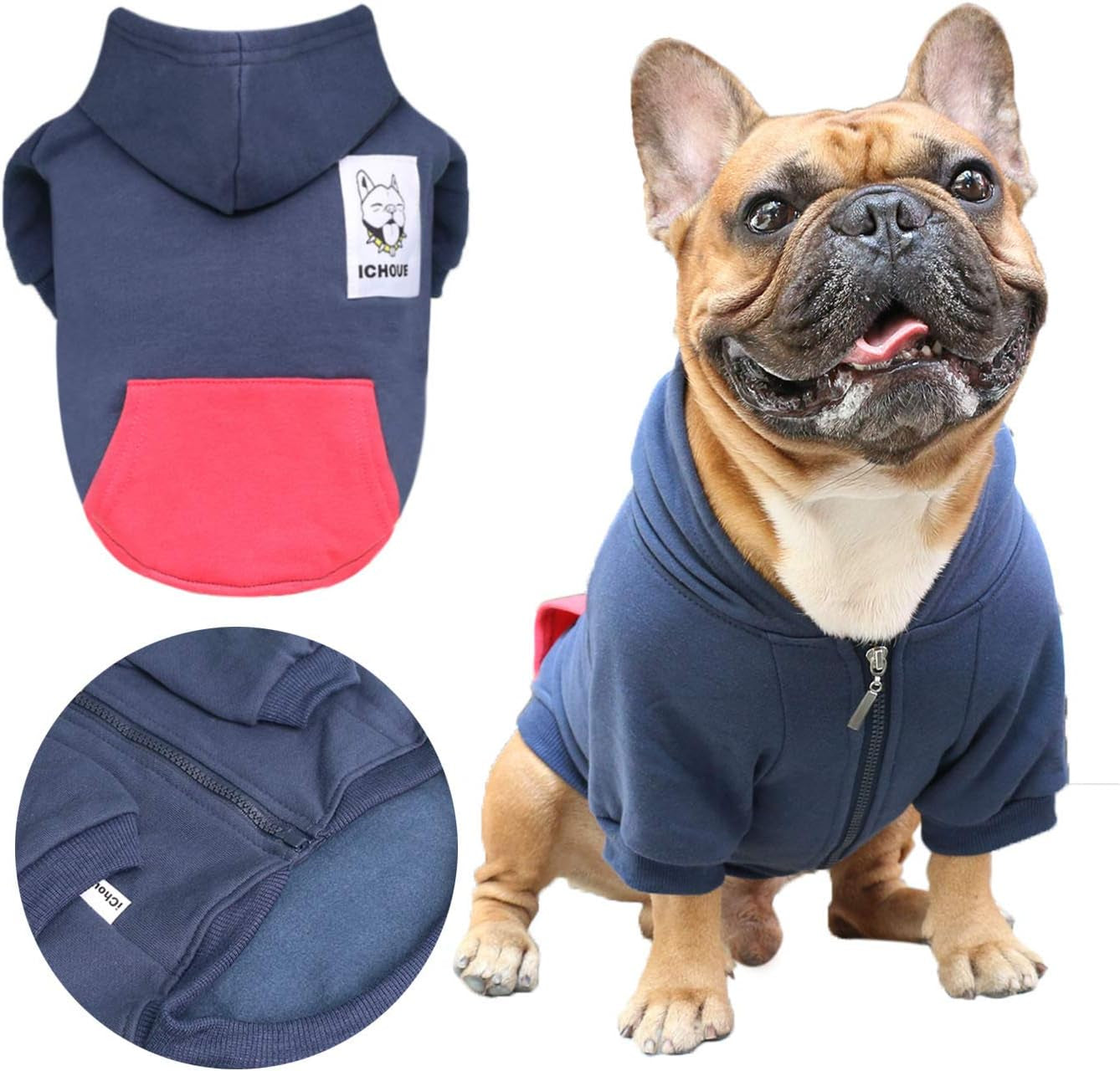 I Am a French Bulldog Clothes Hoodies for Dogs Puppy Frenchie Pug English Boston Terrier Bully Pitbull Sweatshirt Sweater Clothing Cold Weather Winter Coats - Navy/Medium