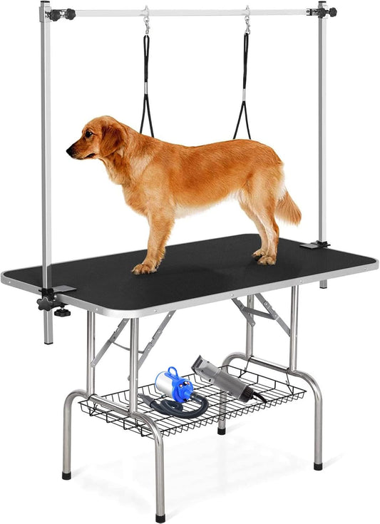 Pet Grooming Table for Large Dogs Adjustable Professional - Portable Trimming Drying Table W/Arm/Noose/Mesh Tray, Maximum Capacity up to 330LB