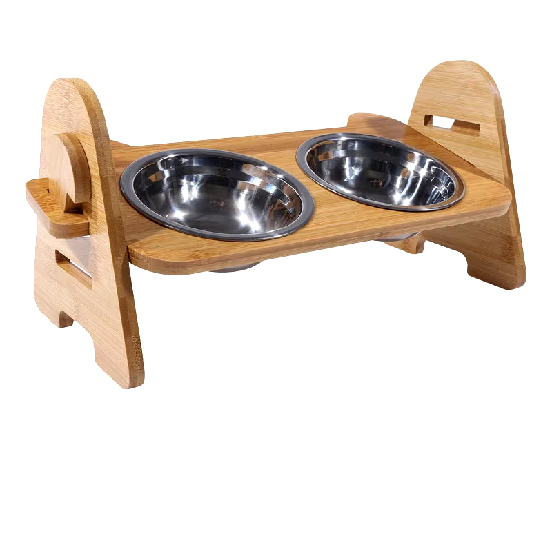 Wooden Elevated Dog Feeding Bowls with Stand Adjustable Height Raised Puppy Cat Food Water Bowls Holder Feeder for Pets Products