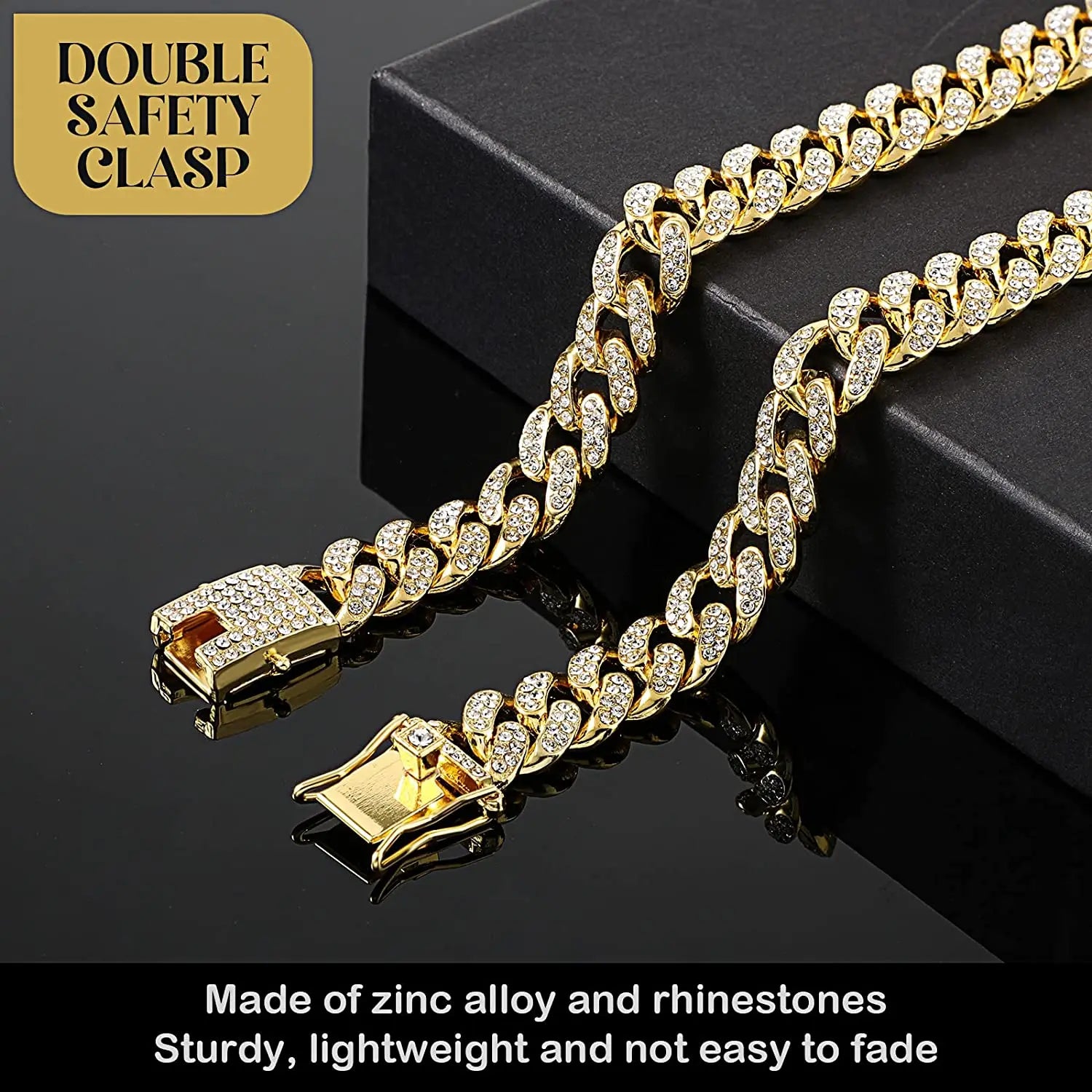 Luxury Gold Dog Chain Collar Cuban Chain Link Choke Collar for Small Medium Large Dogs, Pet Necklace Jewelry Crystal Accessories