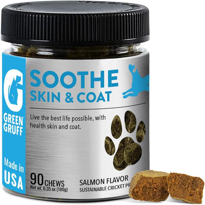 Dog Skin and Coat Supplement - Organic Dog Allergy Chews - Dry Skin, Shedding, Dog Itch Relief - Dog Omega 3 Supplement - Made in USA, Protein - Rich - anti Itch for Dogs - 90 Chews