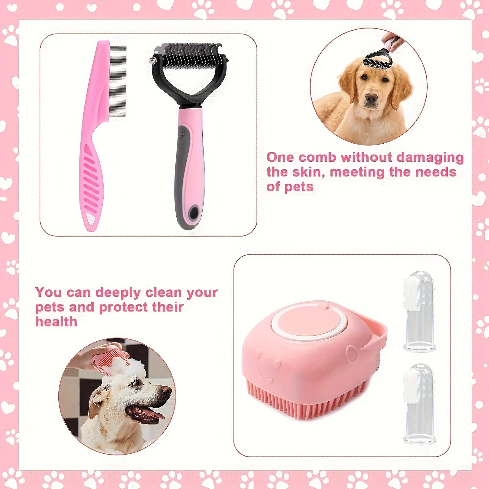 8Pcs,Dog Brush Grooming Set, Pet Cleaning Set, Pet Nail Clippers & Files, Pet Shampoo Brushes, Hair Removal Brushes Toothbrush