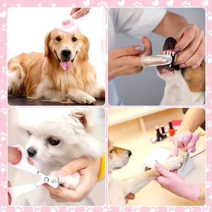 8Pcs,Dog Brush Grooming Set, Pet Cleaning Set, Pet Nail Clippers & Files, Pet Shampoo Brushes, Hair Removal Brushes Toothbrush