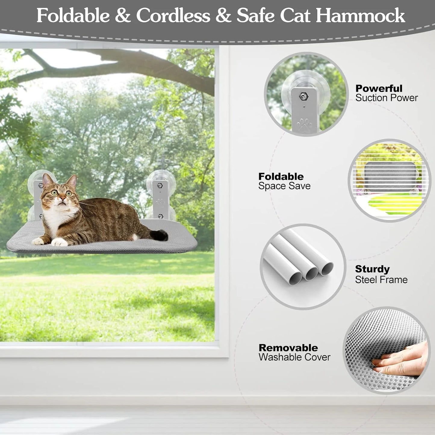 Cat Window Perch,  Kitten Hammock & Shelf for Wall ,Foldable Pet Beds for Indoor Cat, Gray