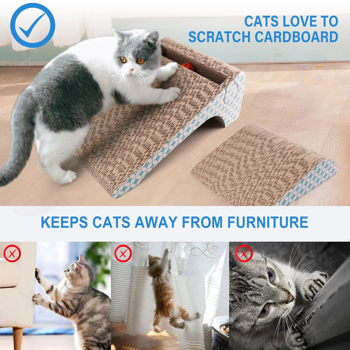 Cat Scratcher Cardboard, 2 in 1, Removable Corrugate Cat Scratching Pad with Catnip&Ball