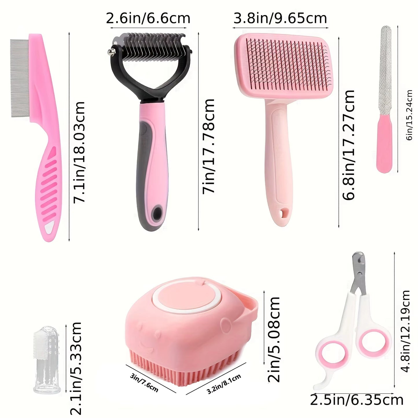 8Pcs,Dog Brush Grooming Set, Pet Cleaning Set, Pet Nail Clippers & Files, Pet Shampoo Brushes, Hair Removal Brushes Toothbrush