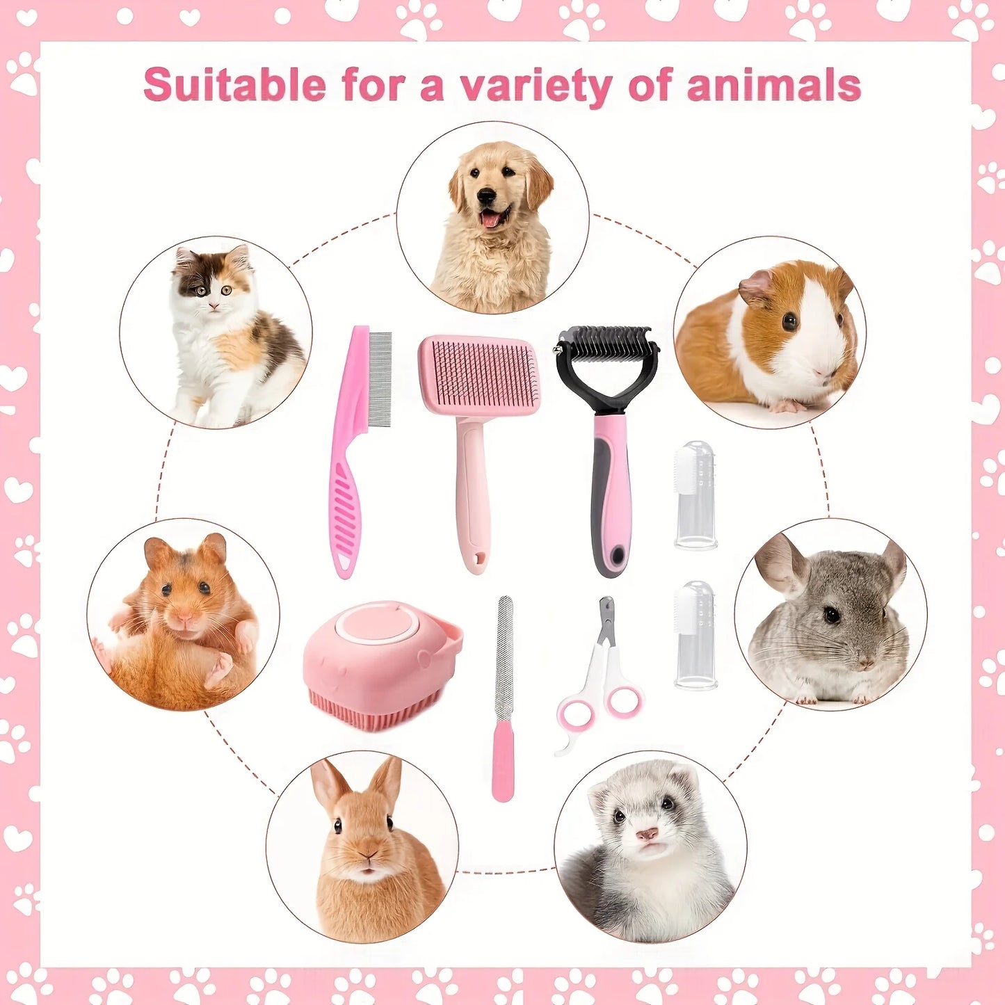 8Pcs,Dog Brush Grooming Set, Pet Cleaning Set, Pet Nail Clippers & Files, Pet Shampoo Brushes, Hair Removal Brushes Toothbrush